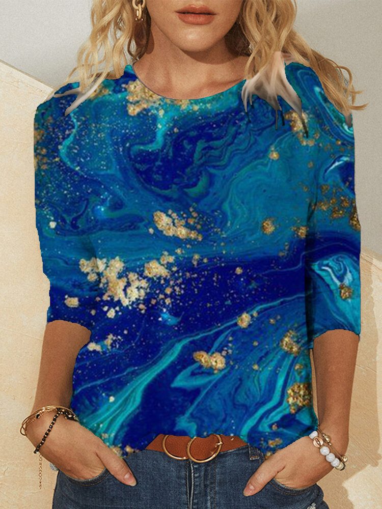 Vintage Pullover Cotton Long-sleeved Printed T-shirt