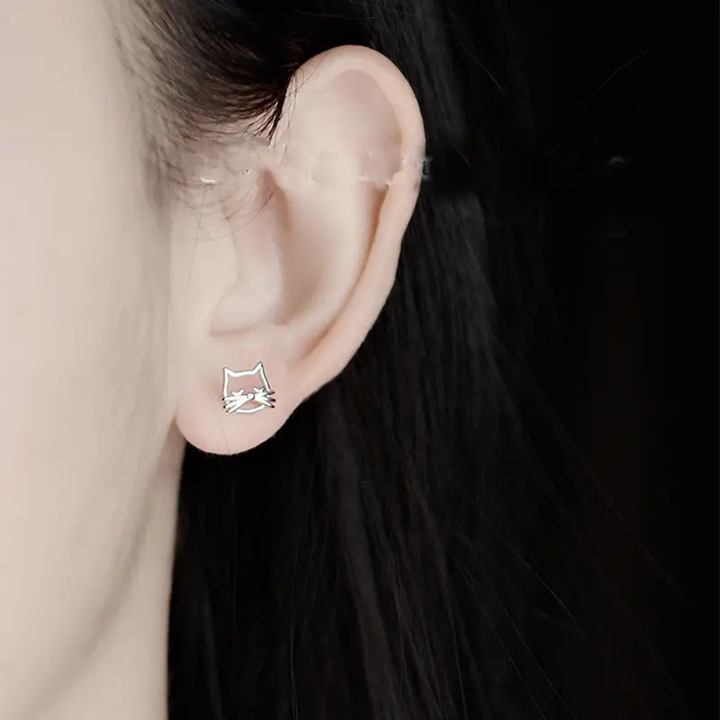 Personalized Kitty Hollow Ear Female Korean Simple Sterling Silver