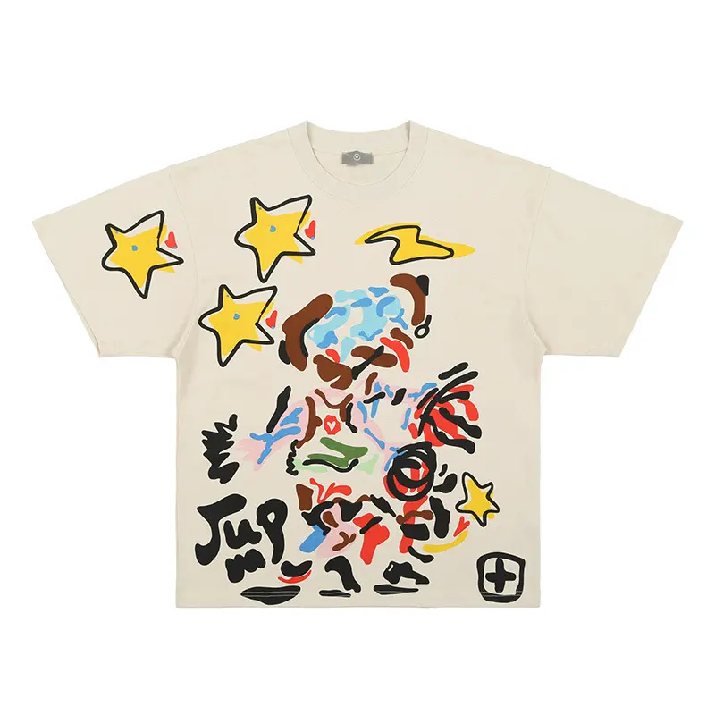 Street Loose Graffiti Stars Print T-Shirts for Men