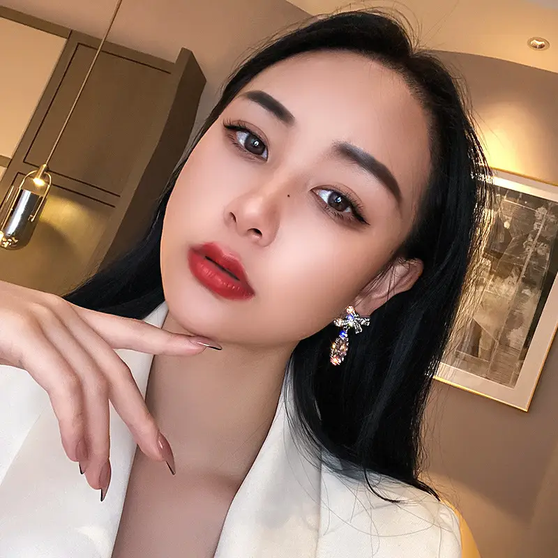 Needle Korean Design Crystal Zircon Bow Earrings