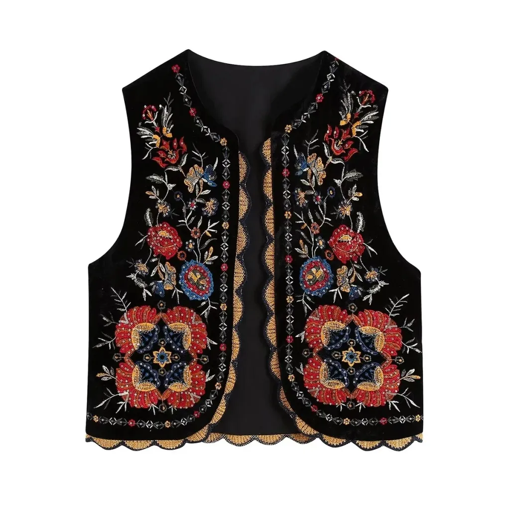 Women's Dress Ethnic Style Embroidery Waistcoat - Black