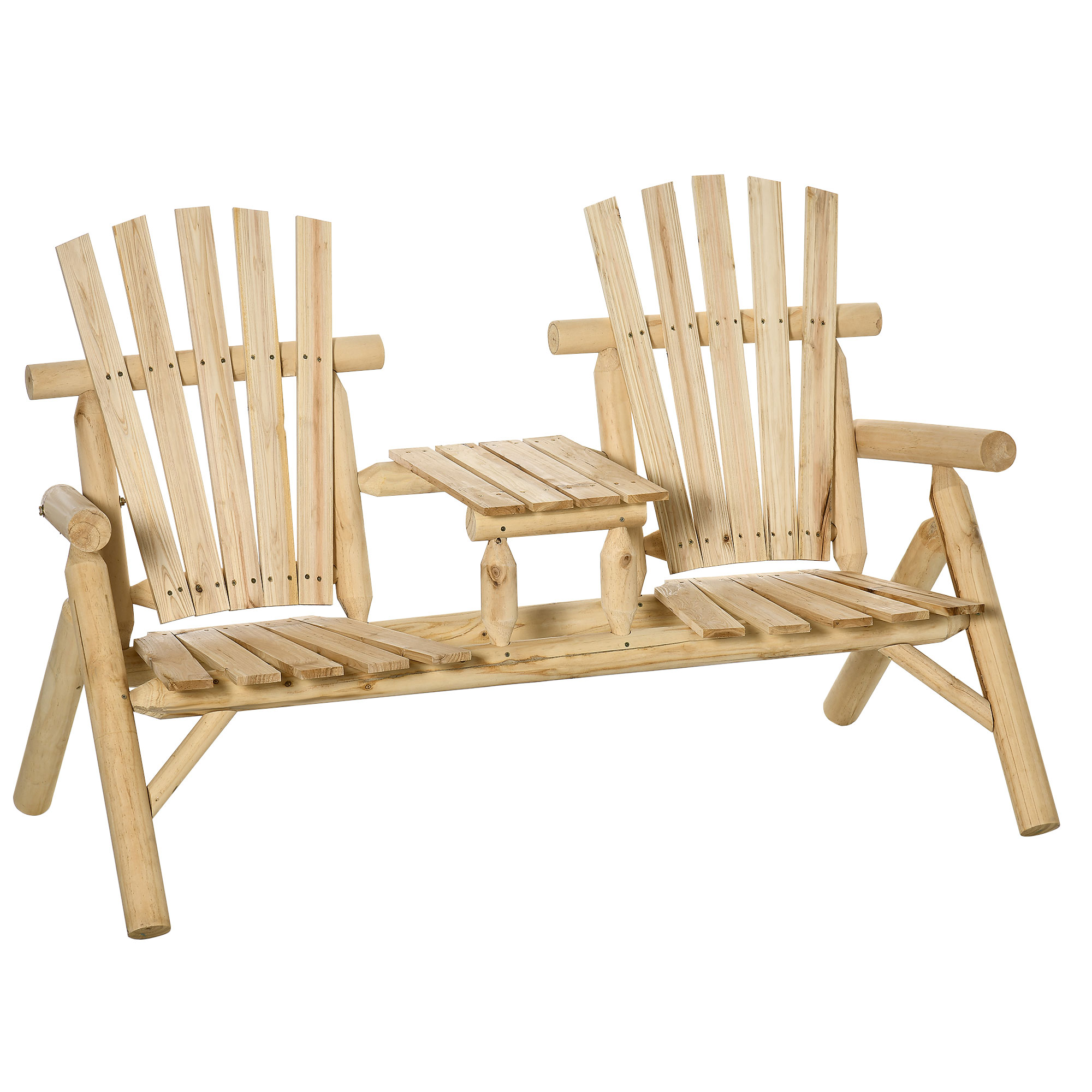 Wooden Adirondack Chair With Center Table, 2-Seat Garden Chair For Lounging And Relaxing Outdoors Natural_maomaolike.com