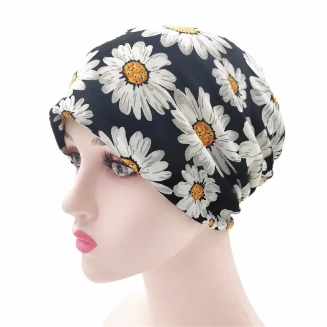 Printed Multifunctional Turban Chrysanthemum Pullover Hat For Men And Women Black - Shop at LoveMi