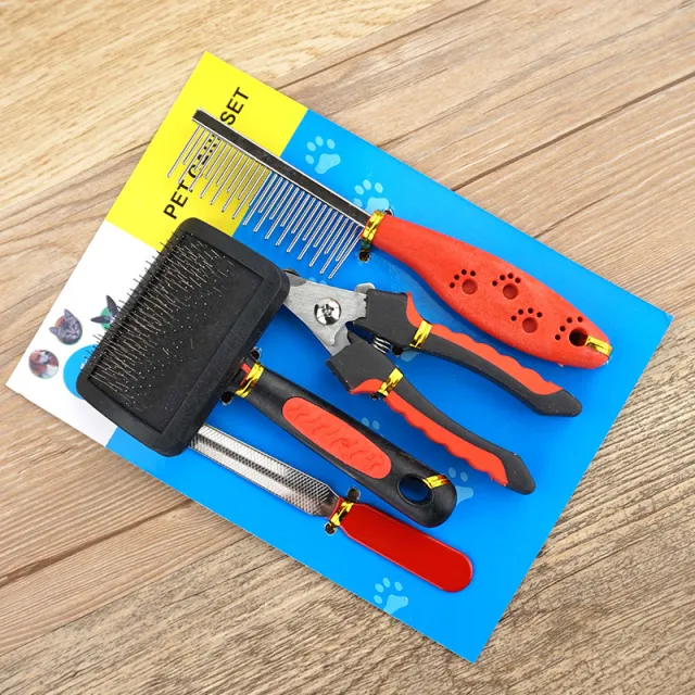 Dog Grooming Four piece Comb Brush Nail Scissors File Cleaning Kit Beauty Fourpiece Suit - Shop at LoveMi
