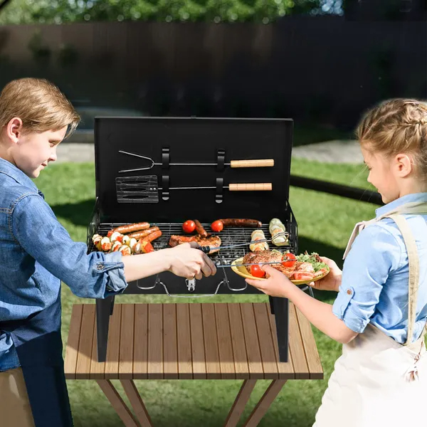 Barbecue Grill Outdoor Portable Charcoal Grill Collapsible Iron Square Charcoal Grill 17.32x10.63x8.66 Inch Black