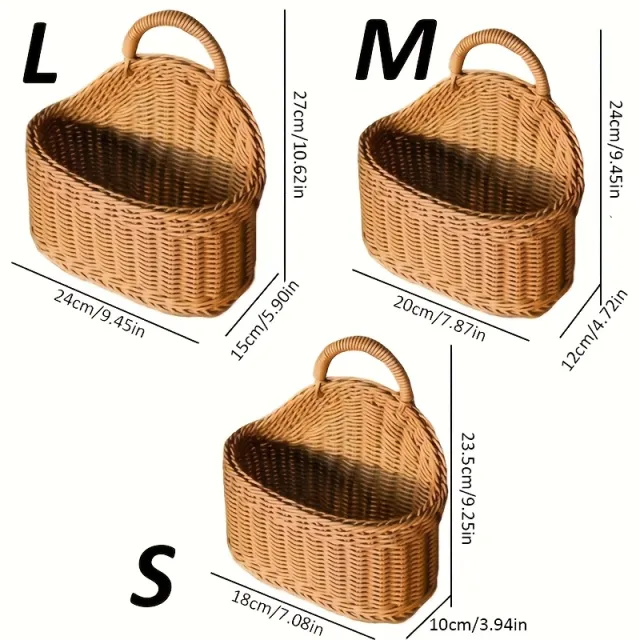 3 Piece Rattan Style Wall Storage Baskets Plastic Woven Hanging Baskets, Suitable For Kitchen, Home Decor, Multi Purpose Wall Hanging Storage Con... 3Pcs - Shop at LoveMi