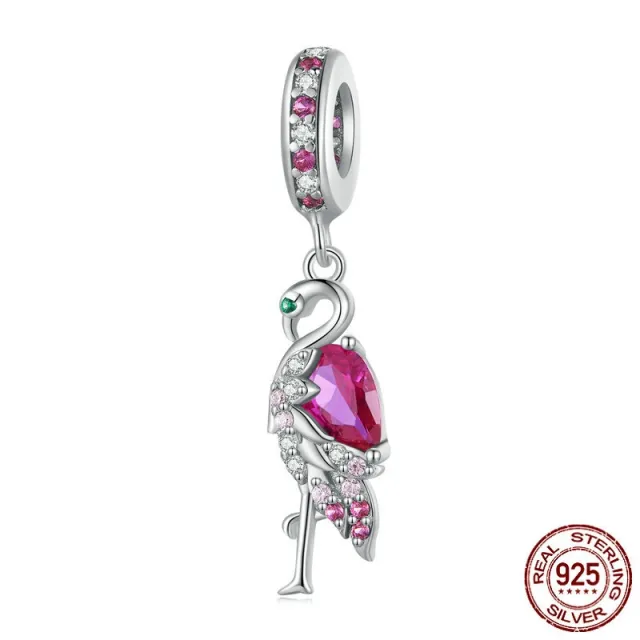 S925 Cute Flamingo DIY Loose Bead Jewelry Beads Bsc833 Rose Red - Shop at LoveMi