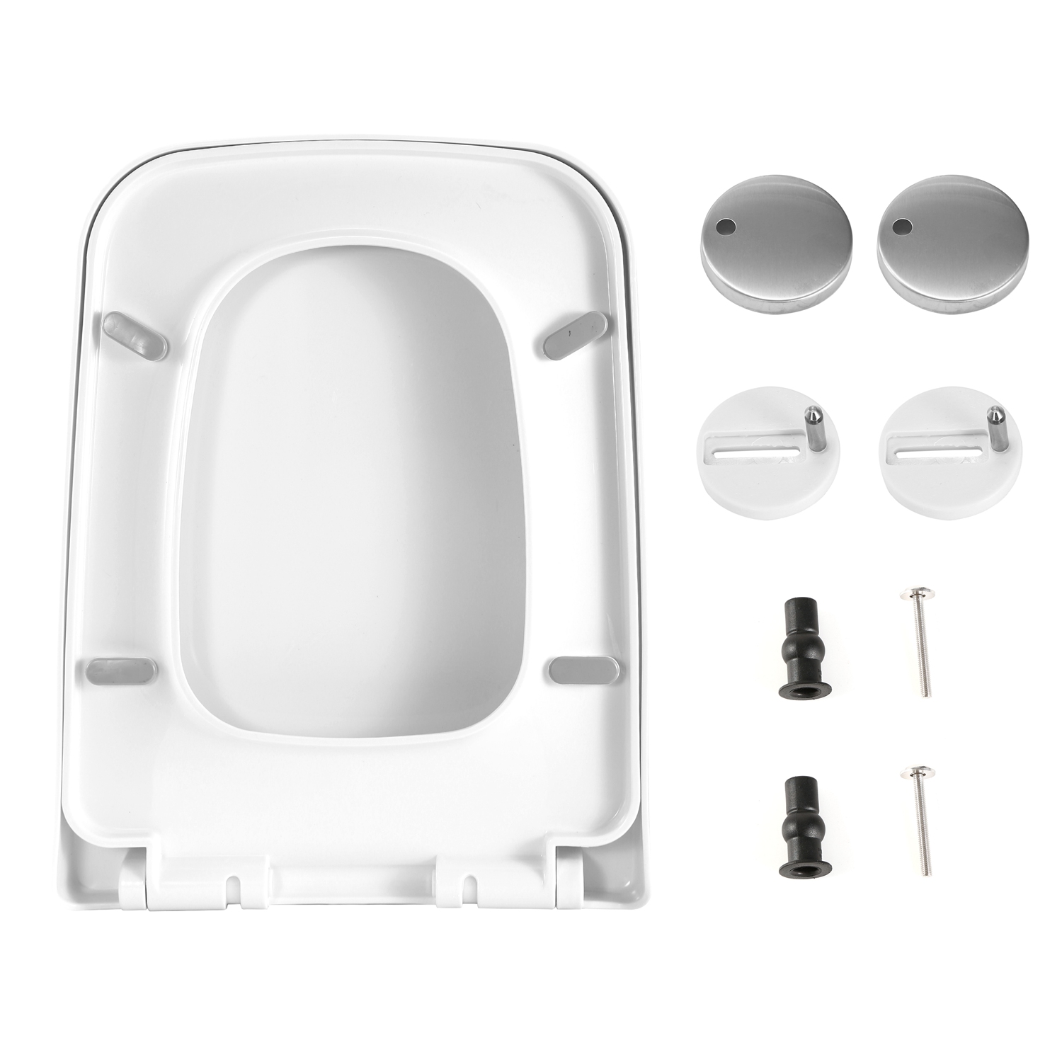 Square Toilet Seat With Grip-Tight Seat Bumpers Heavy-Duty Quiet-Close Quick-Release Easy Cleaning White