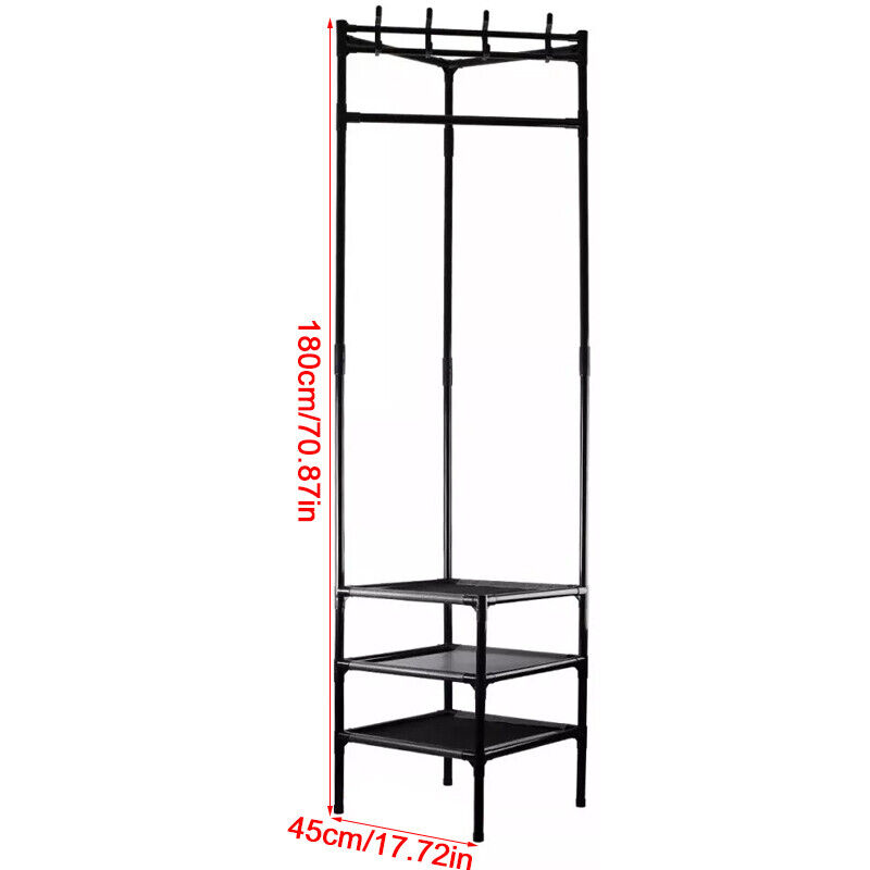 Corner Coat Stand Metal Clothes Hanging Rail Rack Shoe Rack Hanger With 3 Shelf