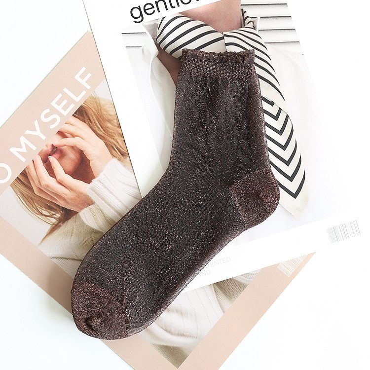 Women's Lace Candy Silver Silk Glitter Socks Coffee - Shop at LoveMi