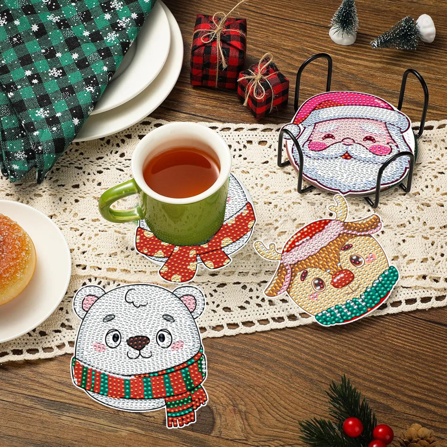 6Packs Christmas Rhinestones Art Coaster