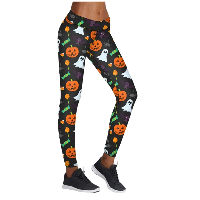 Printed Leggings Halloween Sports Yoga Pants High Stretch Pencil Pants 8Style L - Shop at LoveMi
