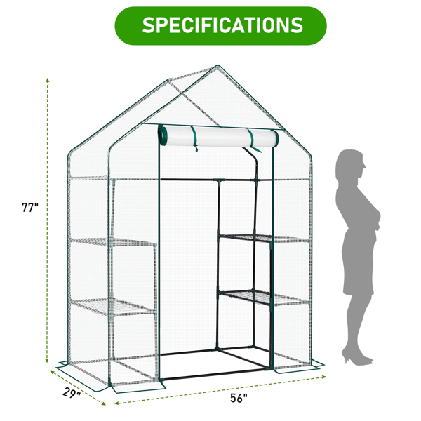 Mini Walk-in Greenhouse With PE Cover, 4-Shelf Indoor Outdoor Plant Gardening Green House For Garden Backyard, 56in  X 29in X 77in, White — foto 3