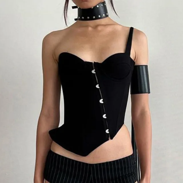 Dark Wind Irregular Corns Divided Sexy Single Shoulder Fishbone Sling Pure Beauty Back Strap With Chest Black - Shop at LoveMi