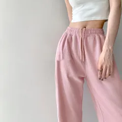 American Loose Bundle Feet Casual Slimming Spice Girl Street Sweatpants - Leather Pink Thin Version - View 1