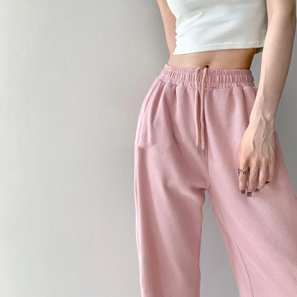 American Loose Bundle Feet Casual Slimming Spice Girl Street Sweatpants - Leather Pink Thin Version