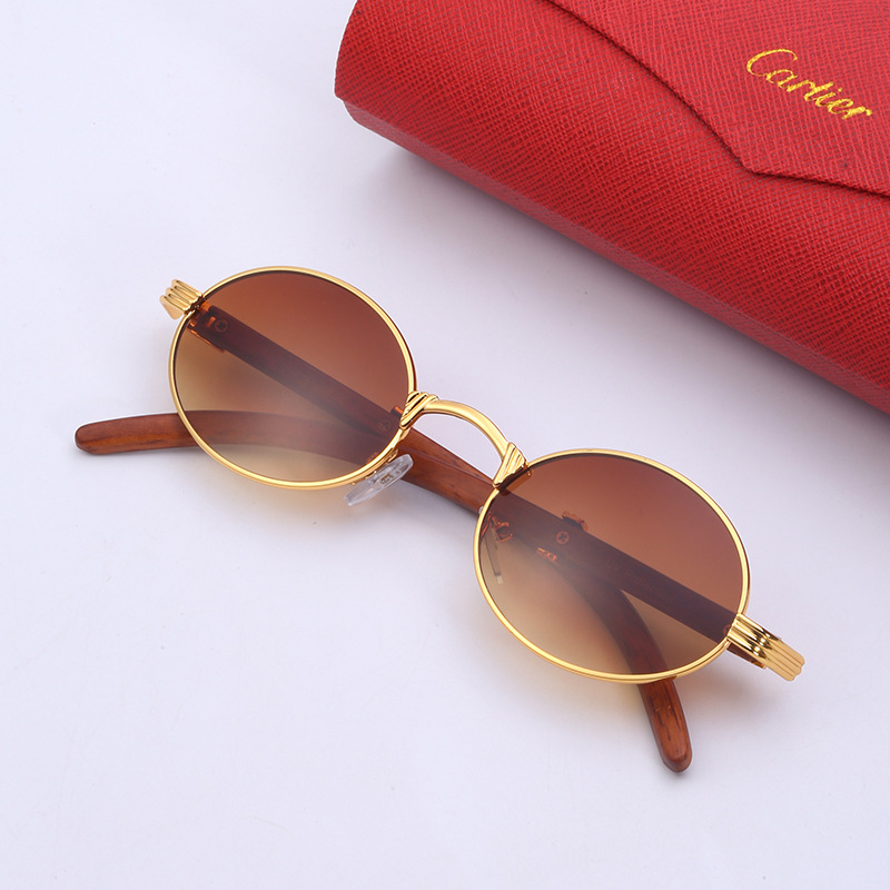 Title 6, Retro Wood-like Sunglasses with Small Round Frame