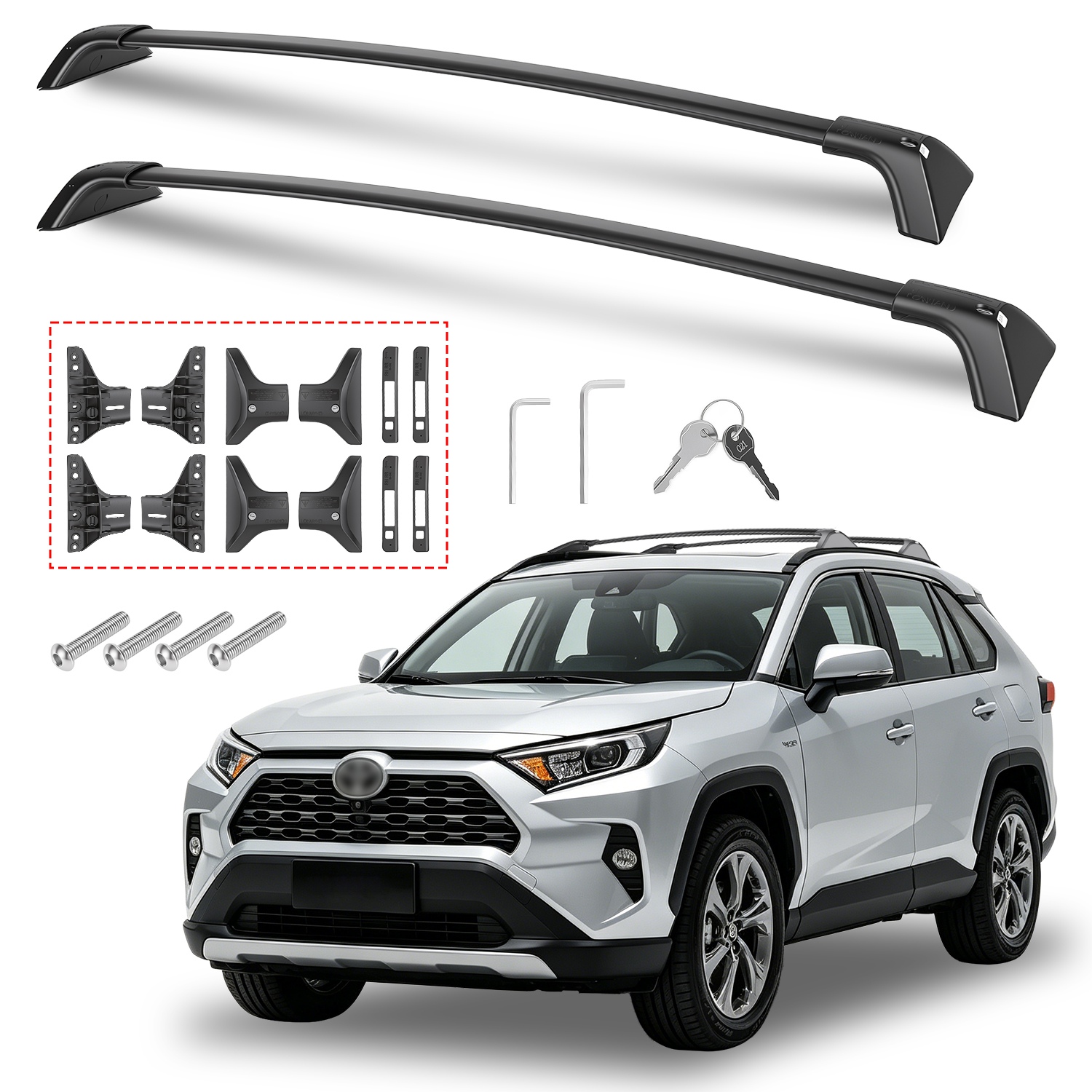Roof Rack Cross Bars For Fit RAV4 2019-2025 Aluminum Roof Rails Cargo Crossbars For Flush Side Rails Heavy Duty Rooftop Carrier Anti-Theft Lock For Kayak Bike Luggage 260lbs Capacity — foto 5