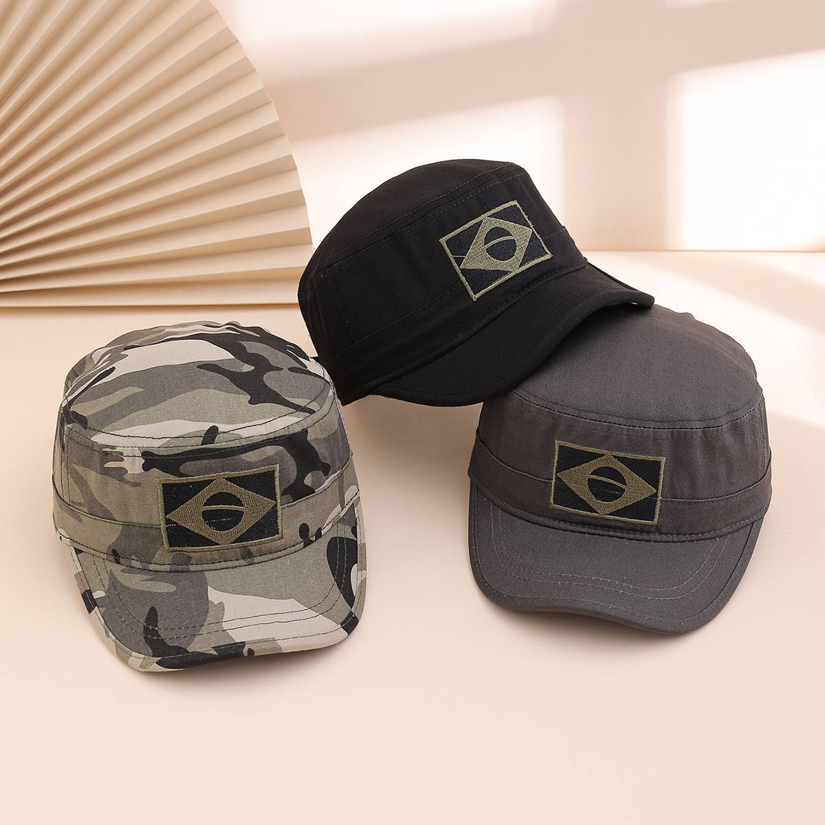Cross-border Military Enthusiasts' Flat-top Baseball Cap With Embroidered Brazilian Flag, Curved Brim, Casual Mountain Climbing Beanie Hat