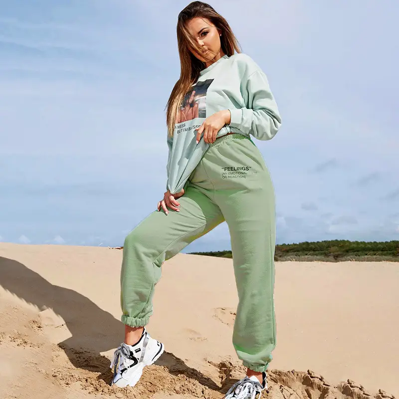 Loose Casual Pants Women's Elastic Waist Letter Print Sweatpants