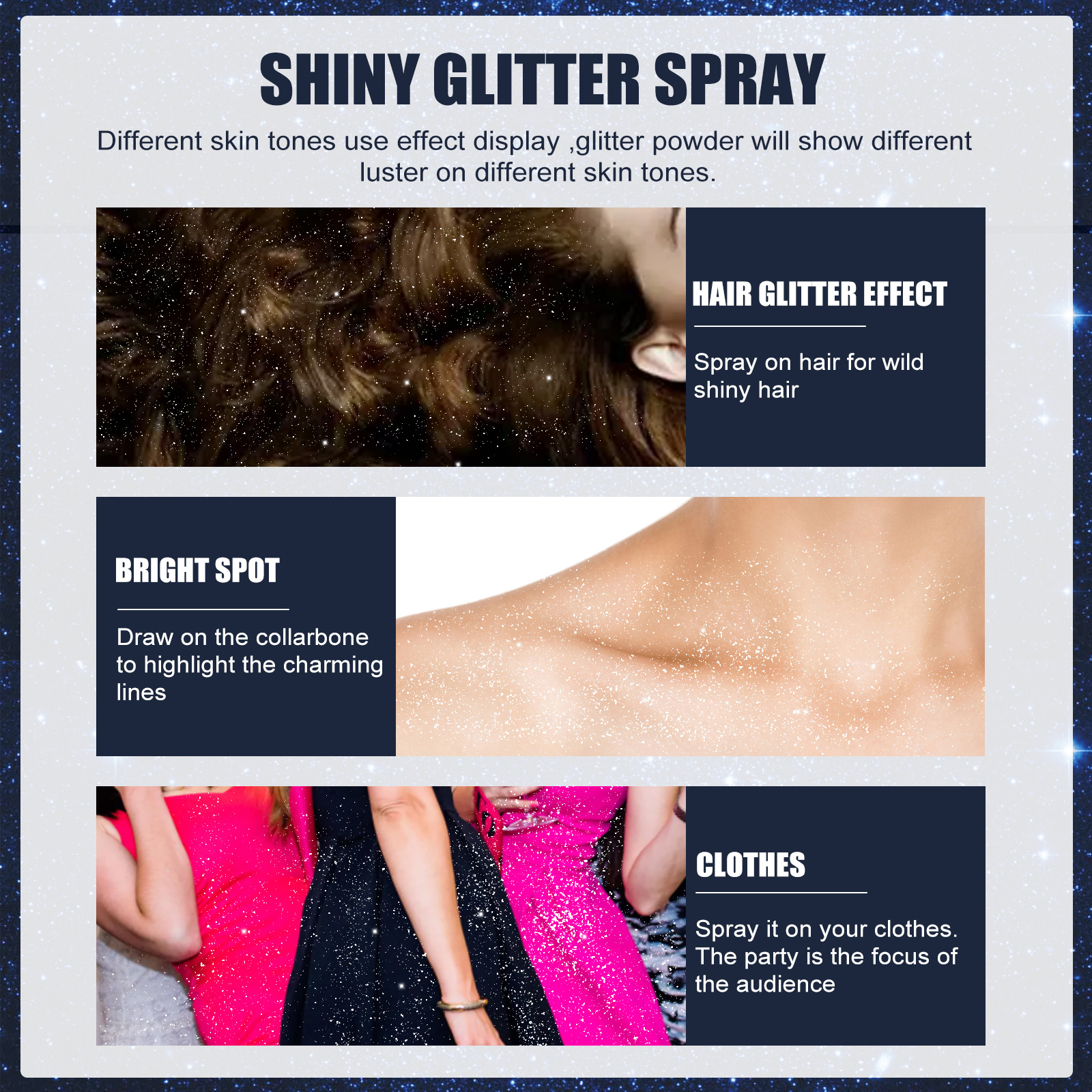 Shiny Glitter Spray, Body Hair Clothes Highlight: Shimmer Spray For Halloween Club Party, Long Lasting Sparkle Glitter For Skin Outfits