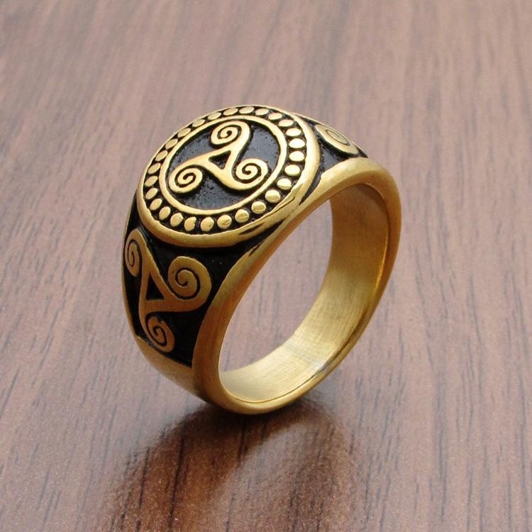 Title 3, Anillo Hombre Acero Titanio Diseño Vikingo Dora...