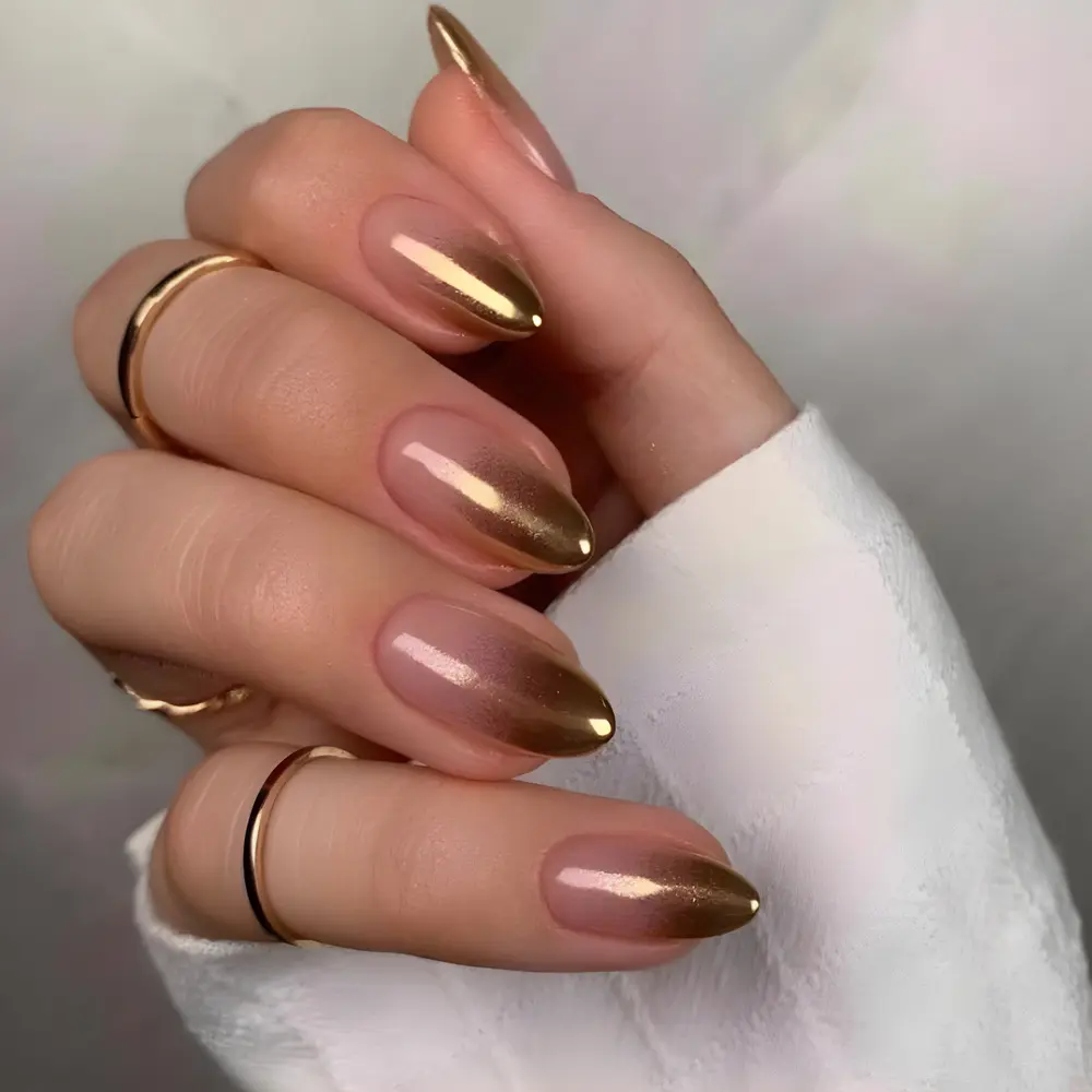 Of Short Oval Press-on Gold Gradient Acrylic