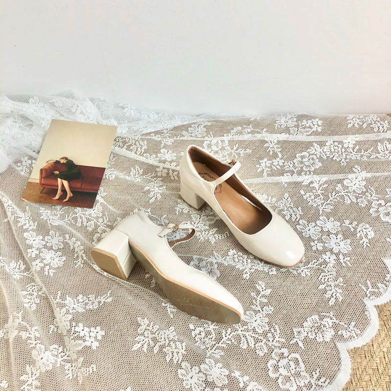 New Vintage Square Toe French Mary Jane High Heels Beige - Shop at LoveMi