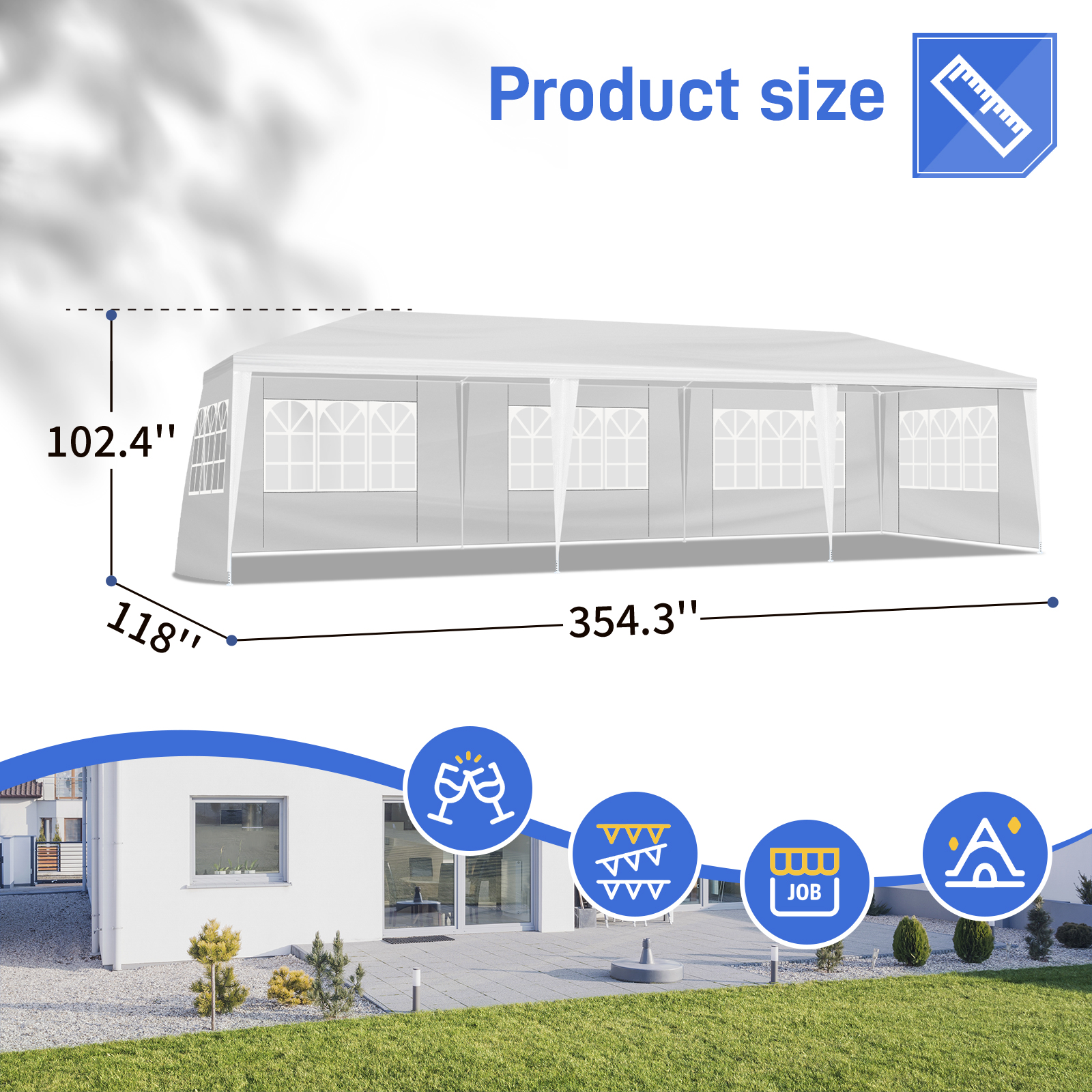 Tente de fête blanche de 10x30 pieds avec 5 parois latérales, belvédère extérieur – Image 8