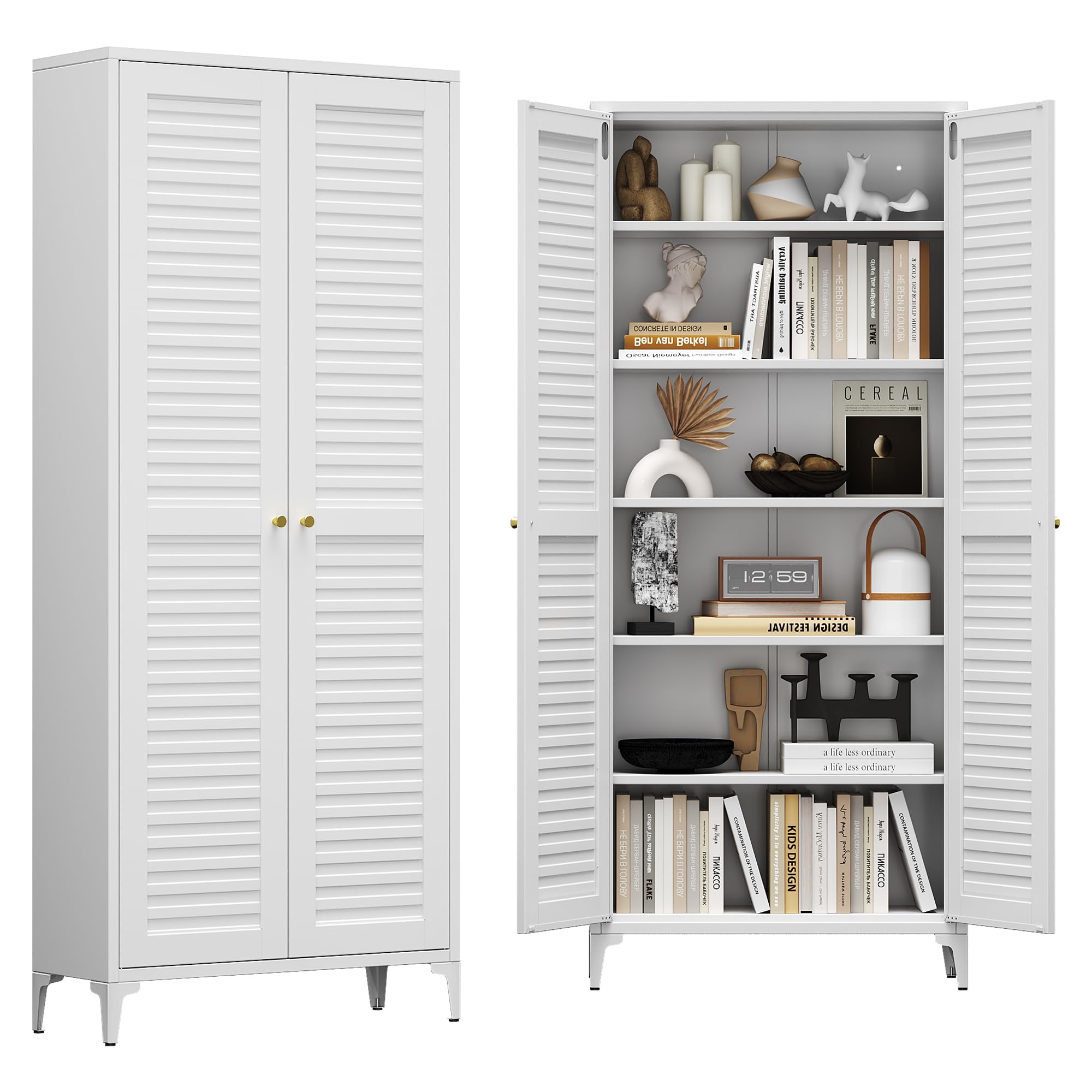 74inch H Metal Pantry Cabinet, Kitchen Pantry Storage Cabinets With 5 Shelves, For Home Office Bathroom, Required Assembly, White - Image 1