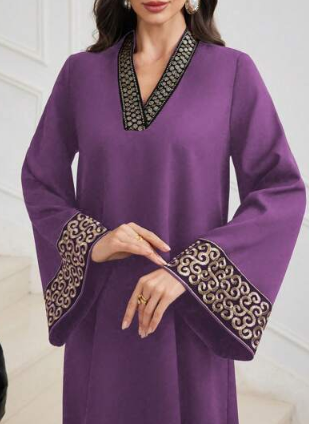 Embroidered Trim V-neck Light Luxury Dress