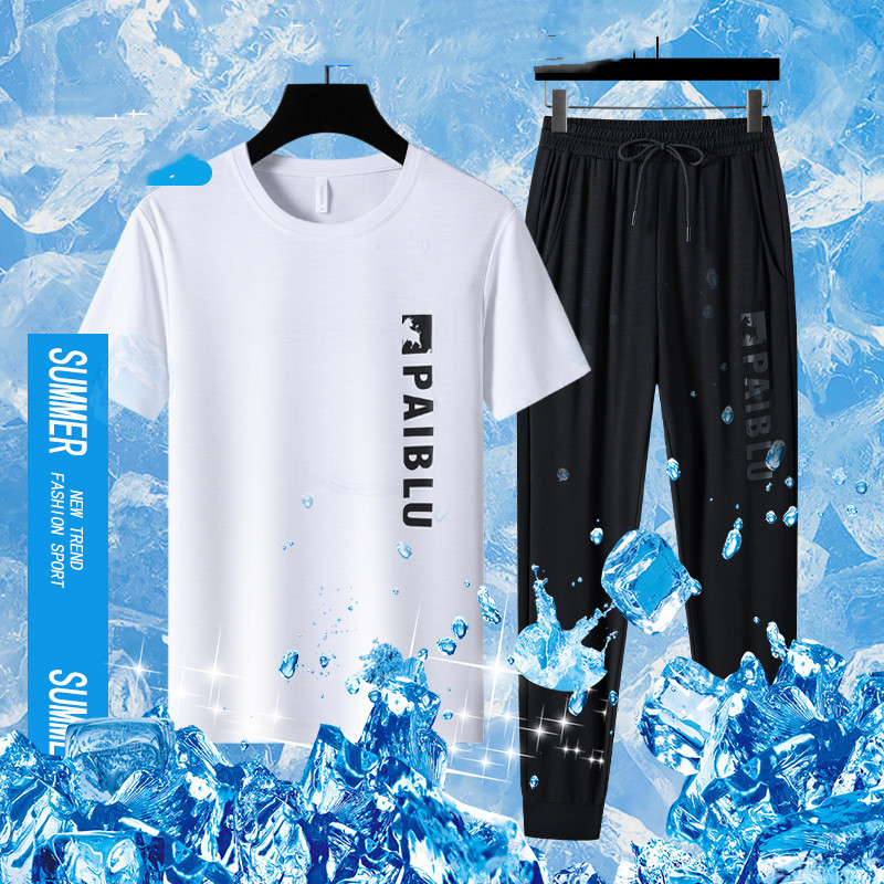 Men's Printed Quick-drying Ice Silk Short Sleeved Pants For Outerwear Sports Suit