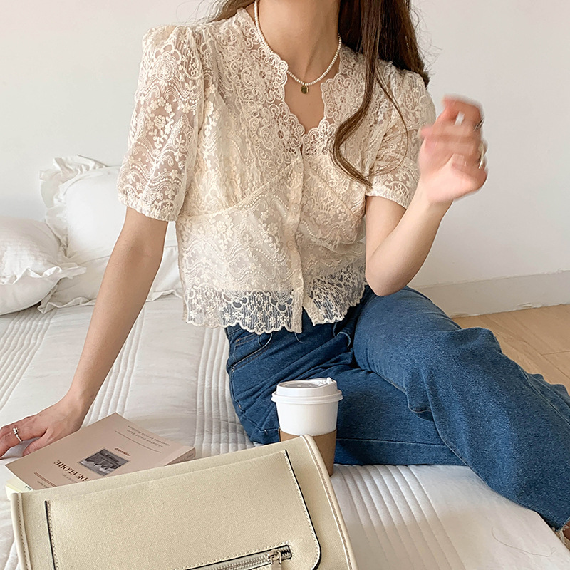 French Sweet And Elegant Temperament Lace Lace Shirt Women