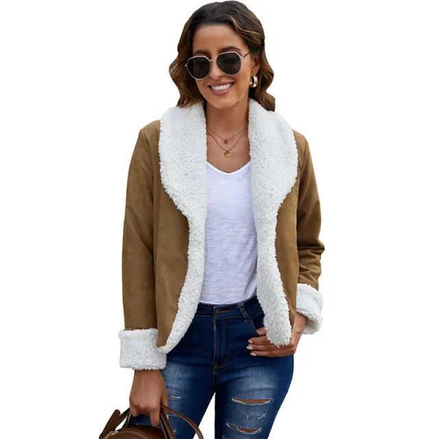 Women's Autumn And Winter Solid Color Imitation Velvet Jacket Coat Brown - Shop at LoveMi