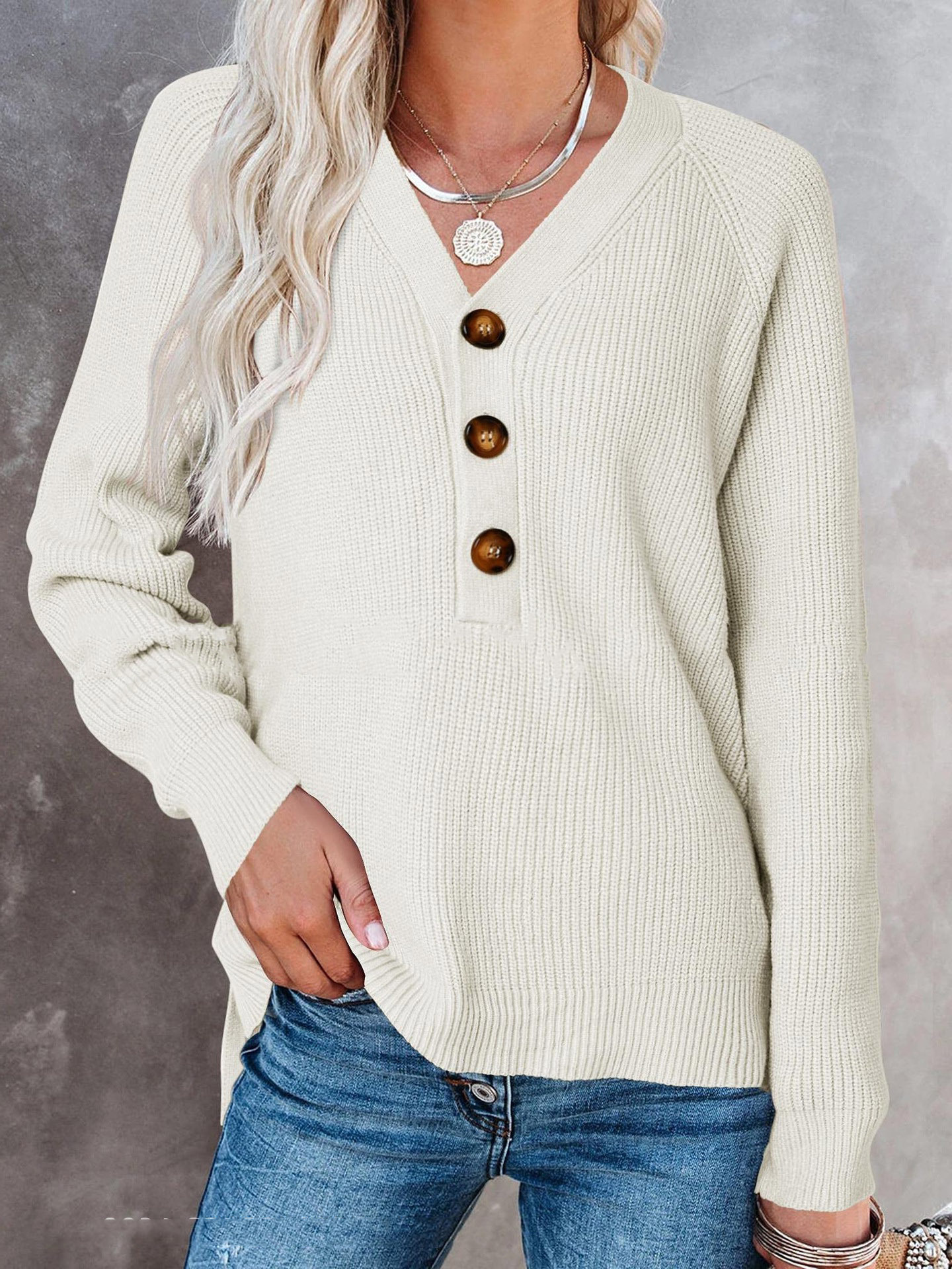 Title 8, New Button Knitted V-neck Sweater