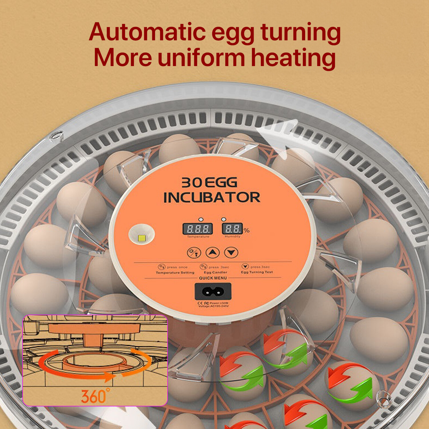 30x Eggs Incubator Temperature Control Chicken Hatcher