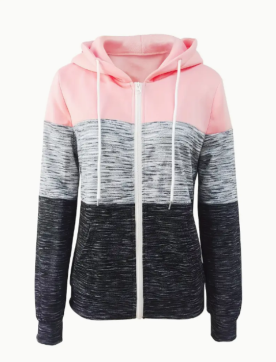 Women's Color Block Zip-Up Hoodie