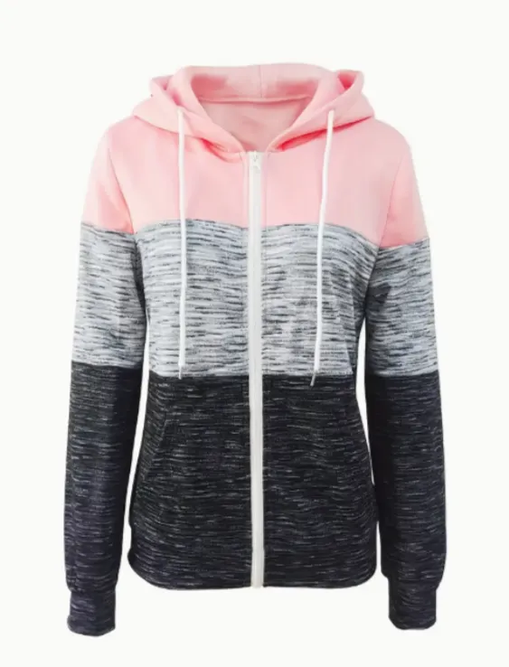 Women's Color Block Zip Up Hoodie Pink - Shop at LoveMi