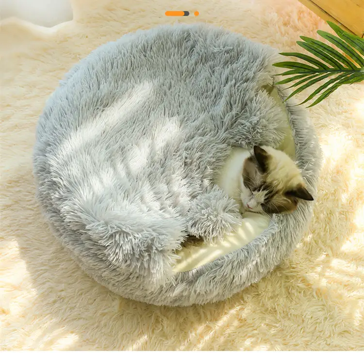 Plush Pet Bed for Cats and Dogs, Soft Deep Sleep Nesting Cave