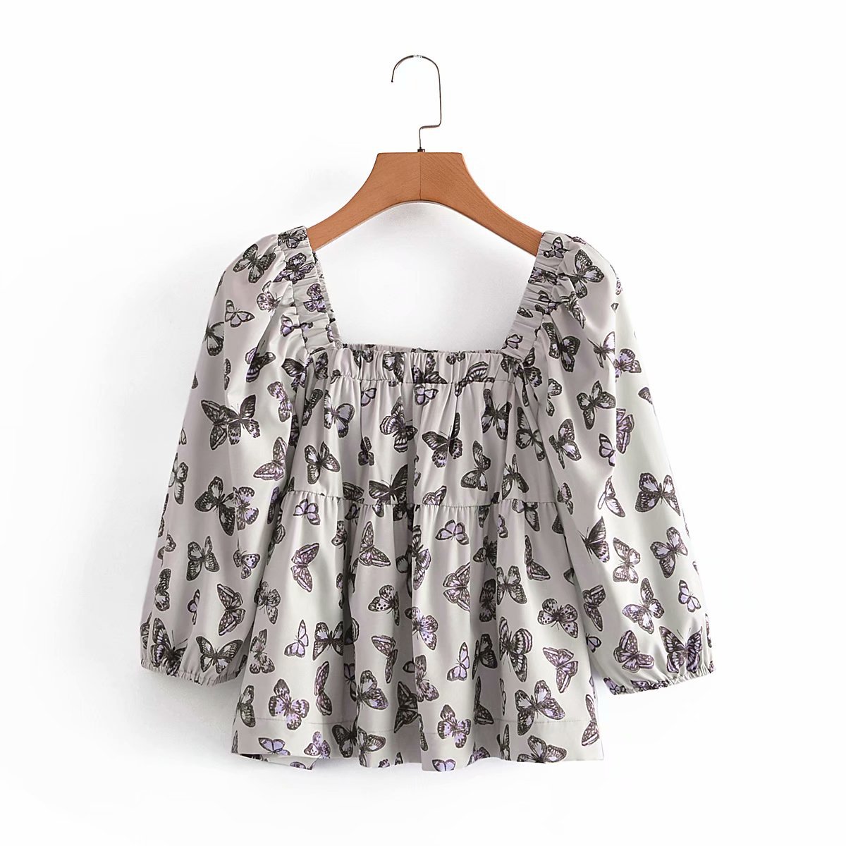 Women's Fashion Square Neck Butterfly Print Pullover Top
