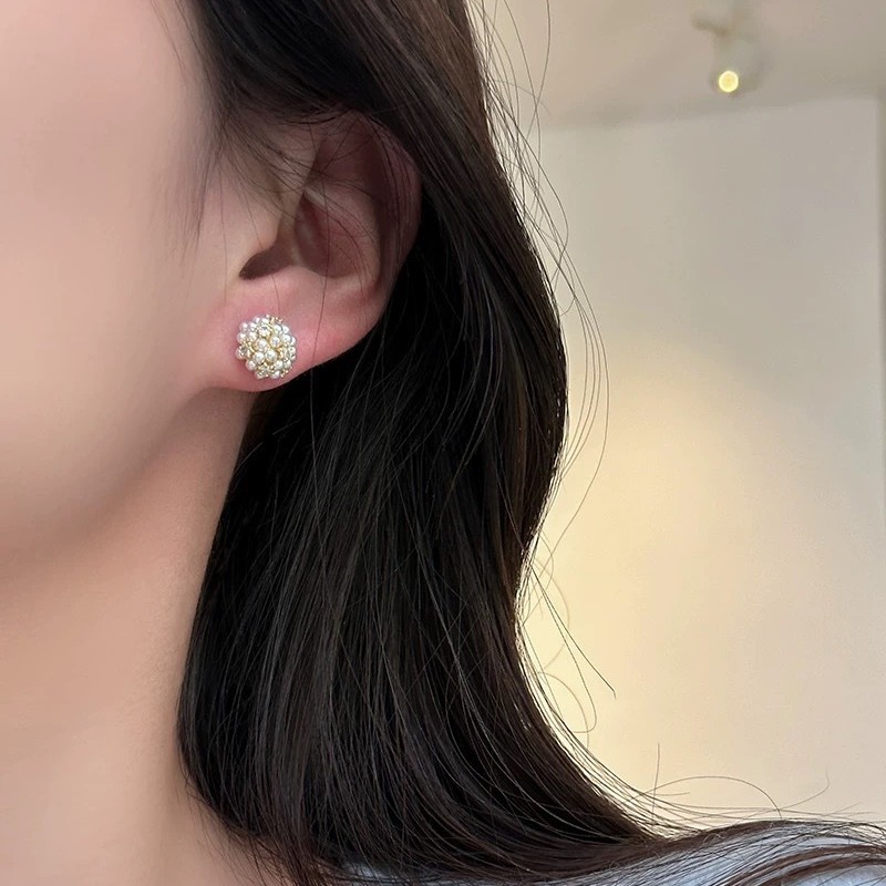 vintage tikitud pall kõrvarõngad kunstpärlitega