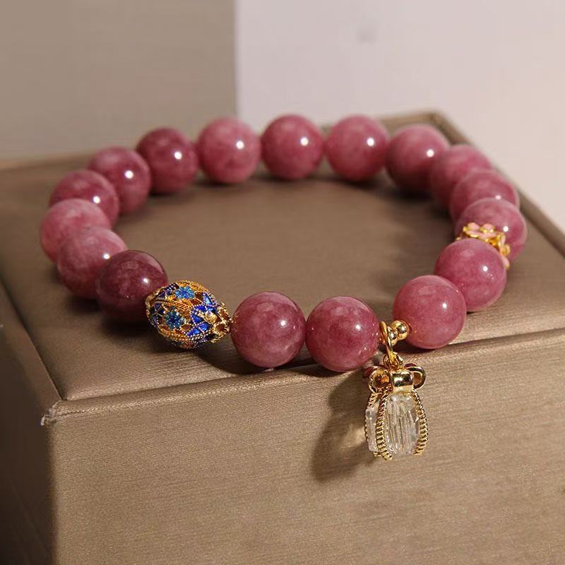 Bratara naturala Rhodonite Crystal Enamel Flower Beaded Chain Love Energy Jewelry pentru femei