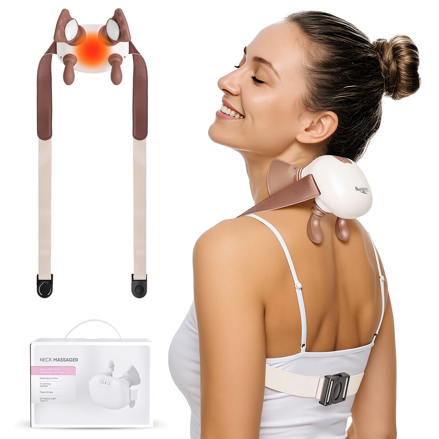 1Pc Human Like Neck Massager With Heat Cordless Neck Massager For Pain Relief Deep Tissue Shiatsu Massager For For Neck Shoulders Back Legs