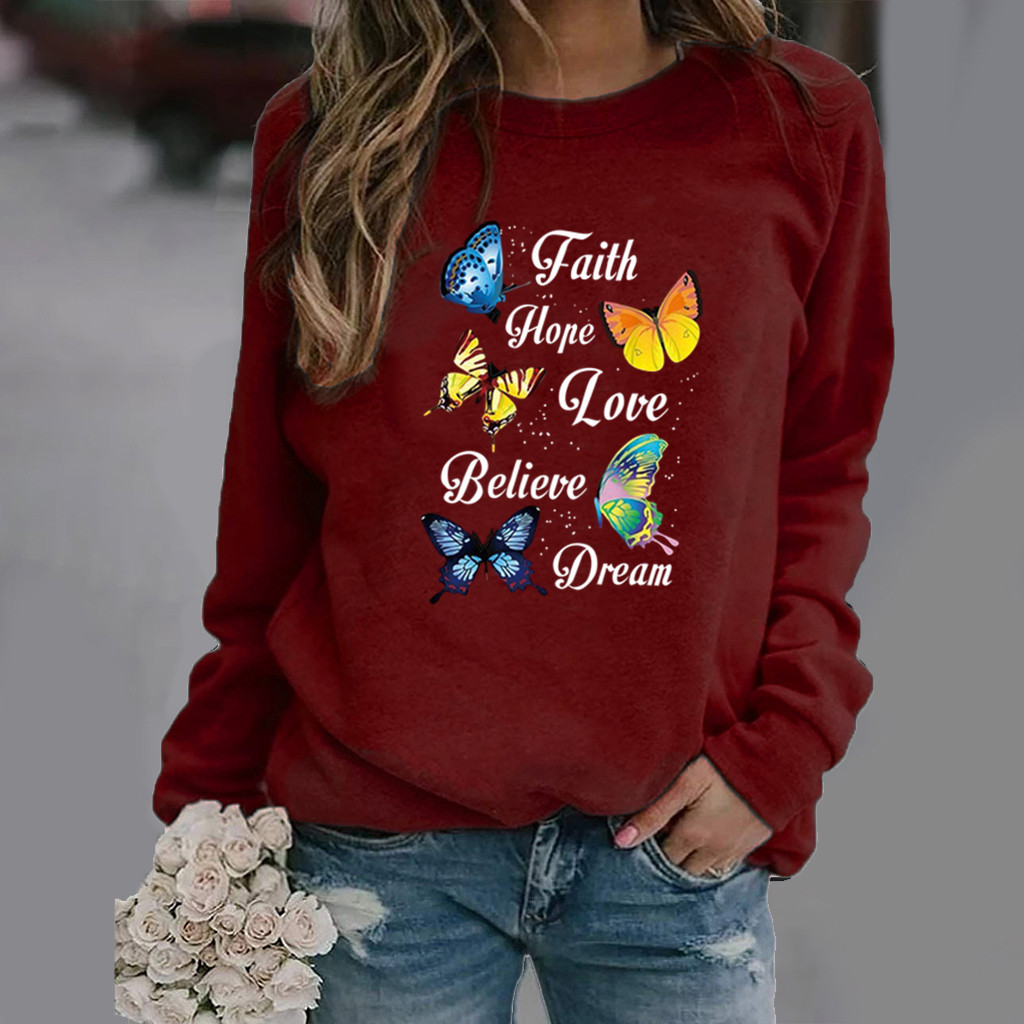 Title 5, Butterfly Print Long-sleeved Round Neck Sweatshirt