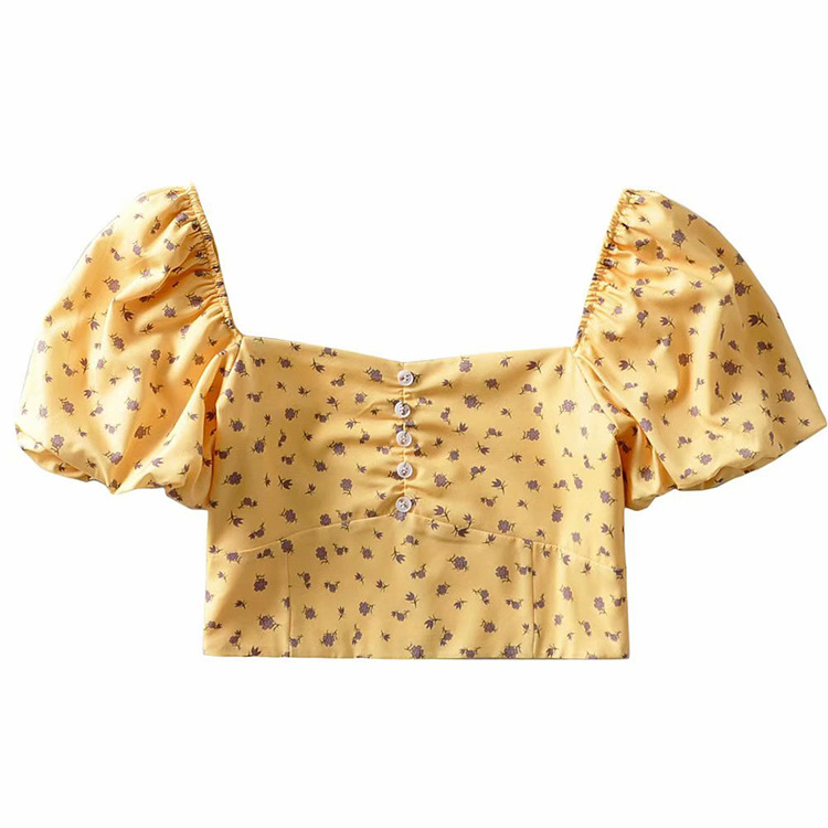 Puff Sleeve Princess Wind Floral Square Neck Sweet And T-shirt