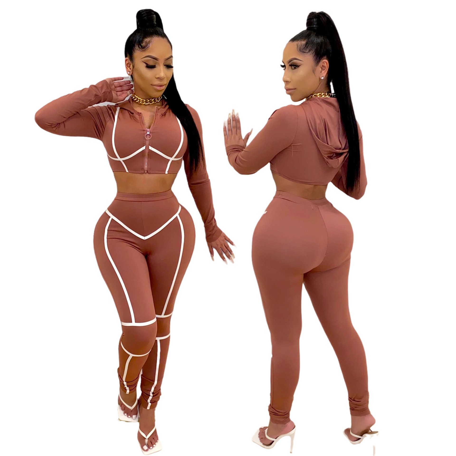 European And American Sexy Fashion Casual Hooded Two-Piece Suit