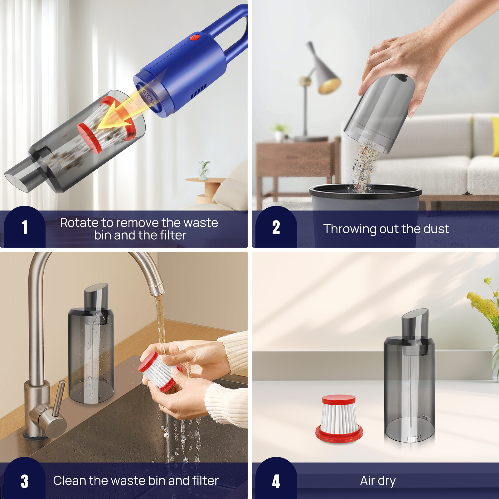 Cordless Handheld Car Vacuum Cleaner Wet Dry Powerful Strong Suction Cleaning — image 5