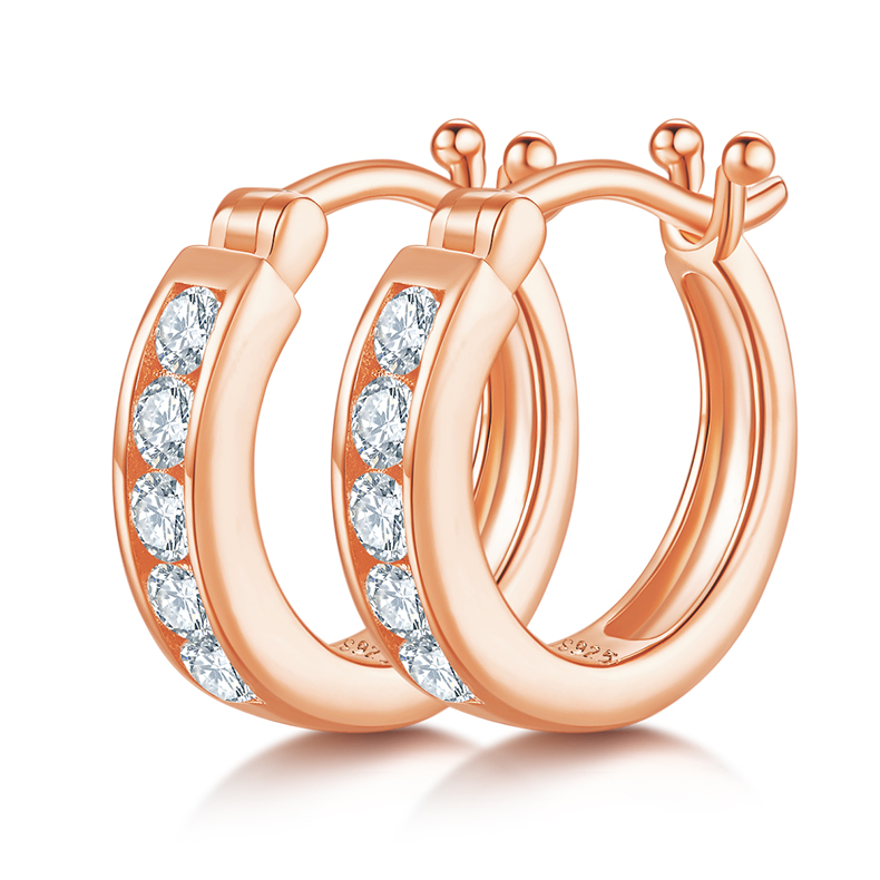 3.3g S925 Sterling Silver 10-Stone Moissanite Hoop Earrings 15.5mm Channel Set Huggie Hoops With GRA, Platinum Plated Jewelry Gift Box Set For Women
