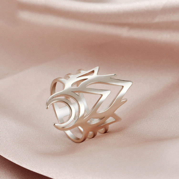 Flame Crescent Exaggerated Geometry Stainless Steel Wide Ring