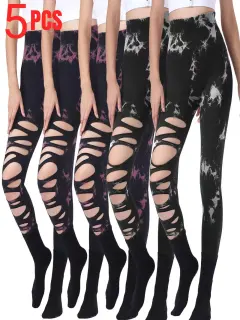5 Pack Fashion Women Sports Yoga High Waist Tie Dye Print Ripped Hollow Leggings Pants - 3Bph 2Blk - View 1